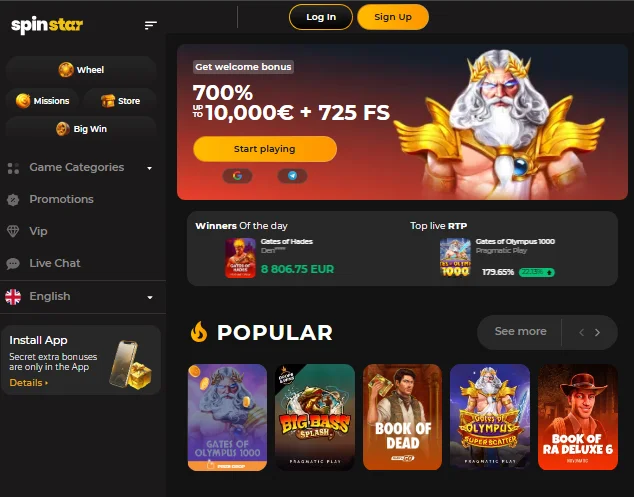 Spinstar homepage